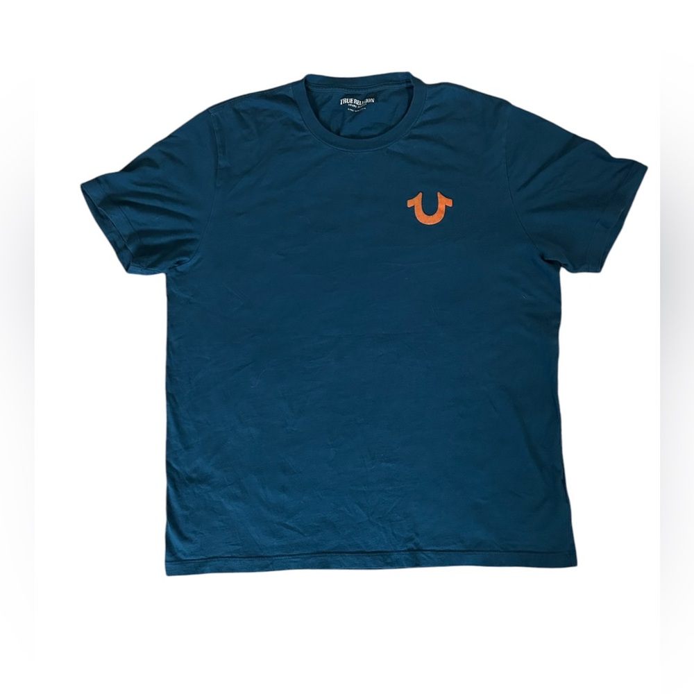 5/$25 True Religion men’s deep teal and orange t-shirt size XL - Picture 2 of 6